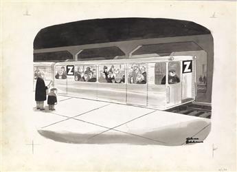(THE NEW YORKER / PUBLIC TRANSIT / ADDAMS FAMILY.) CHARLES ADDAMS. Z Line Subway.